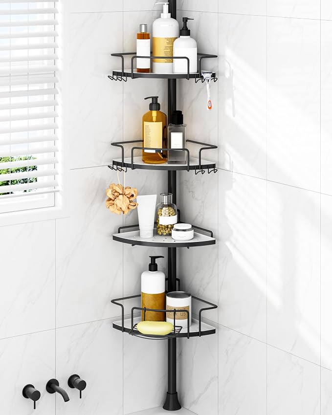 ALLZONE Corner Shower Caddy Tension Pole – Rust-Free Stainless Steel Shower by ALLZONE