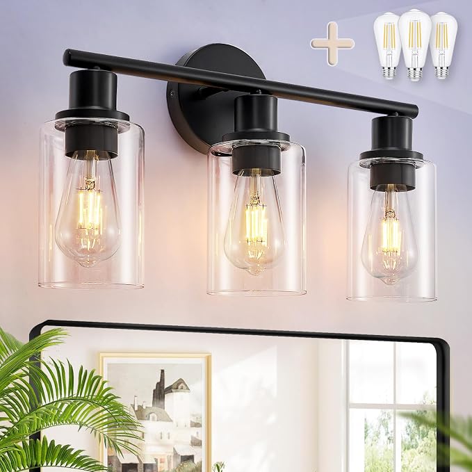 DLLT 3-Light Bathroom Light Fixtures: Black Modern Vanity Lights by DINGLILIGHTING