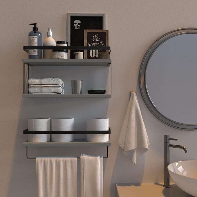 RICHER HOUSE 2+1 Tier Wall Mounted Floating Shelves Set of 2, Rustic Wood Wall - Image 6