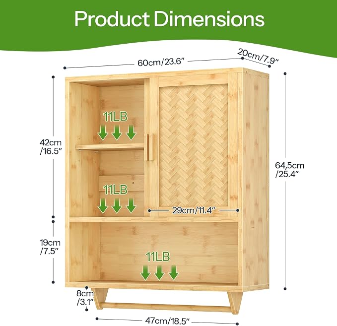 HOOBRO Bathroom Cabinet Wall Mounted, Bamboo Medicine Cabinet - Image 2