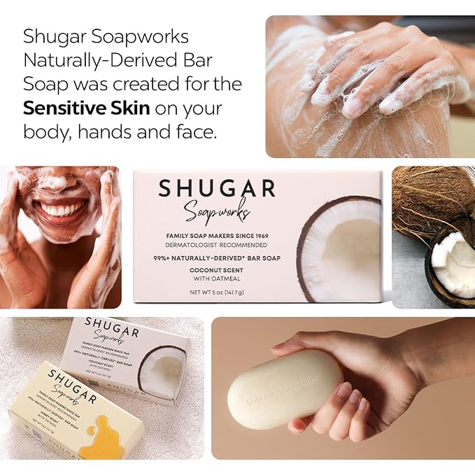Shugar Soapworks Oatmeal & Coconut 5 oz Beauty Bar Soap 8-Pack | Plant-Based - Image 2