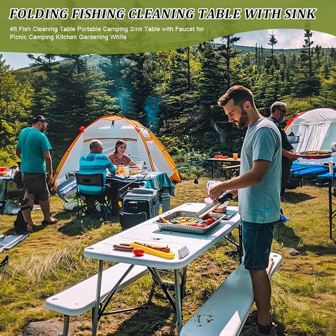 Folding Fishing Cleaning Table, 4ft Portable Foldable Camping Outdoor Tables - Image 4