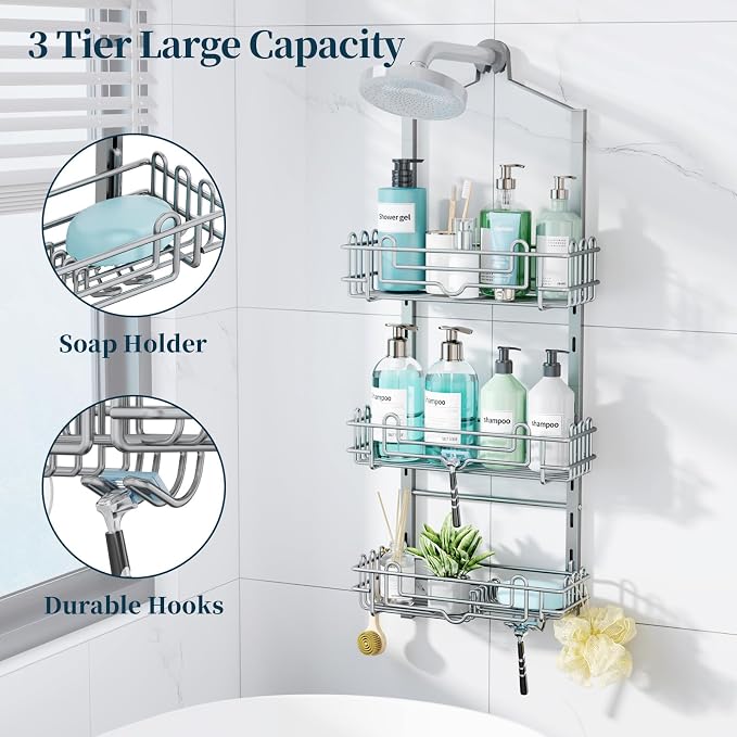 Consumest Shower Caddy Hanging – Rustproof Over Shower Head Hanger - Image 3