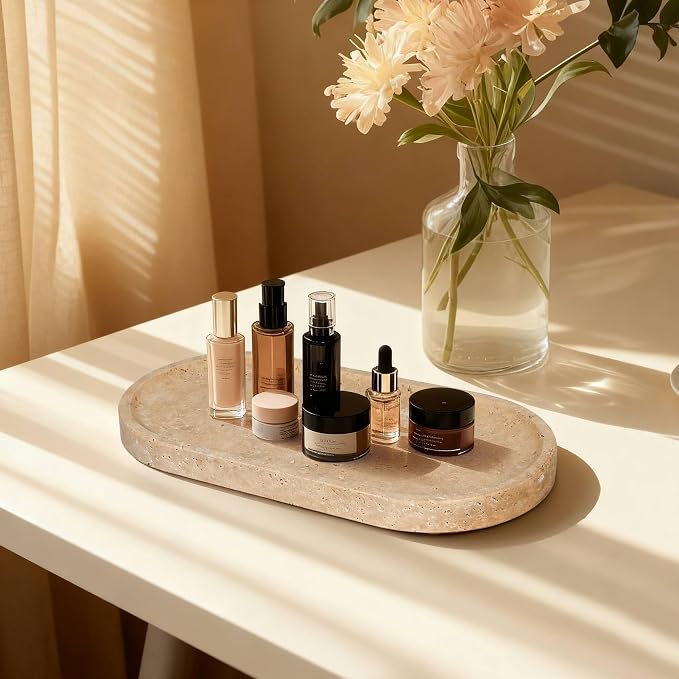 Natural Travertine Vanity Tray for Bathroom Countertop, Marble Tray for Jewelry - Image 2