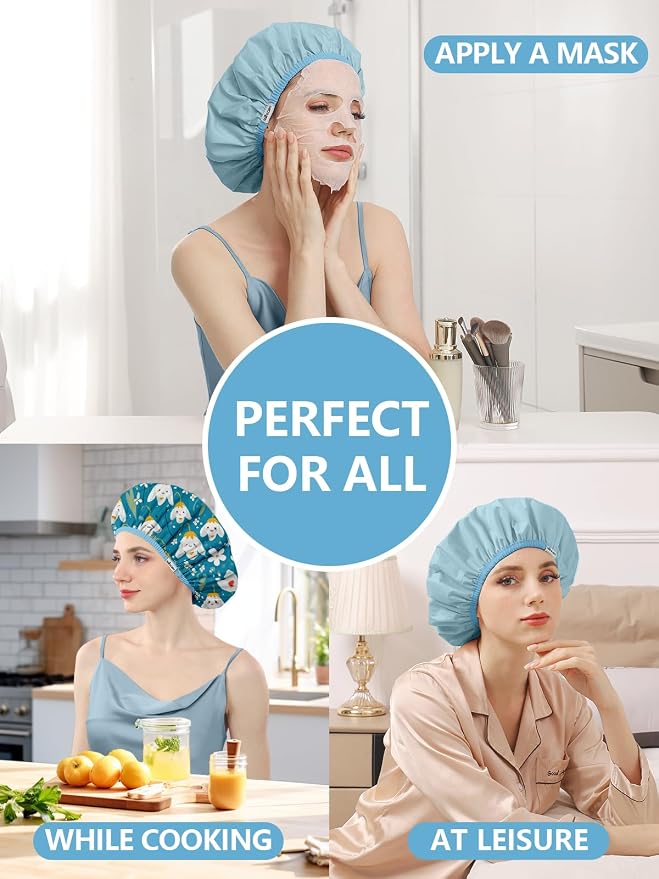 Years Calm Shower Caps For Women Reusable Waterproof，Pattern And Solid Color - Image 8