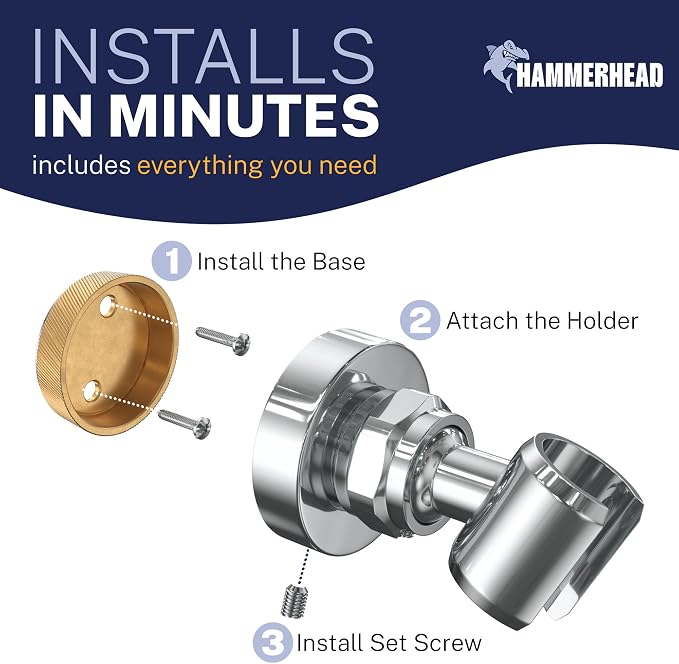 HammerHead Showers® Solid Metal Handheld Shower Head Holder Wall Mount – Chrome - Image 5