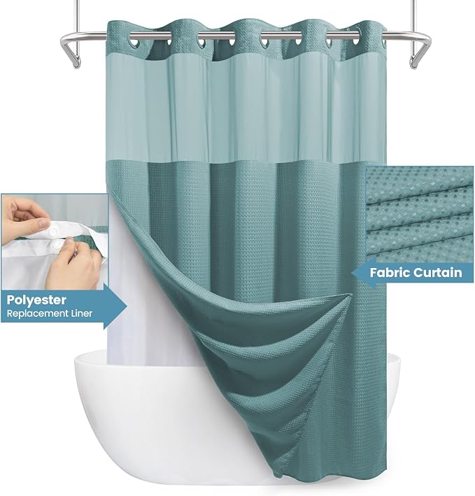 Teal No Hook Shower Curtain - Image 4