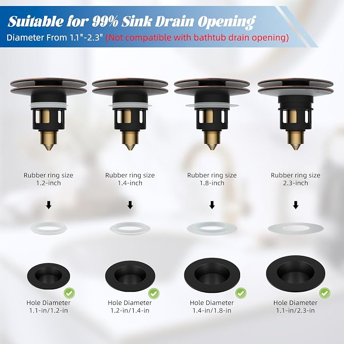 Hibbent All Metal 2 in 1 Bathroom Sink Stopper, Universal Pop Up Drain Strainer - Image 8