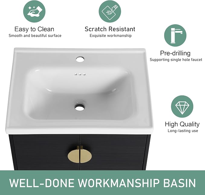 24 Inch Bathroom Vanity with Sink, Single Sink Bathroom Vanity Combo, Modern - Image 3