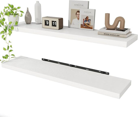 White Floating Shelves Wall Shelf 48 Inch, 8 Inch Deep Floating Shelf by FunMemories