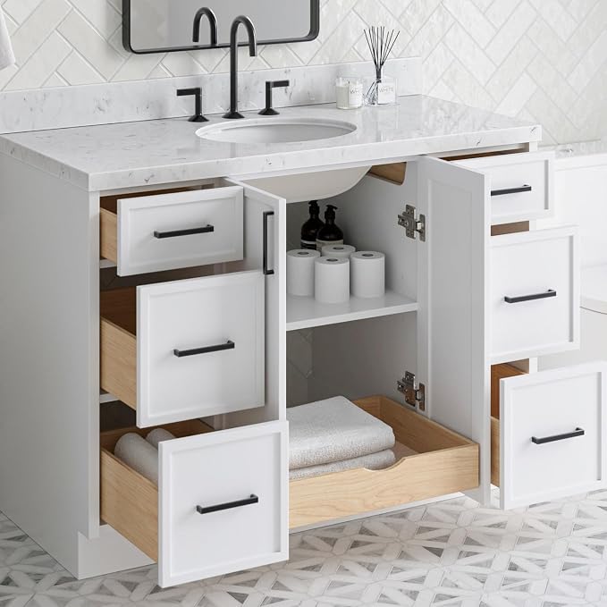 ARIEL Kelly 48 inch Bathroom Vanity Without Sink in White, Bathroom Base Cabinet - Image 5