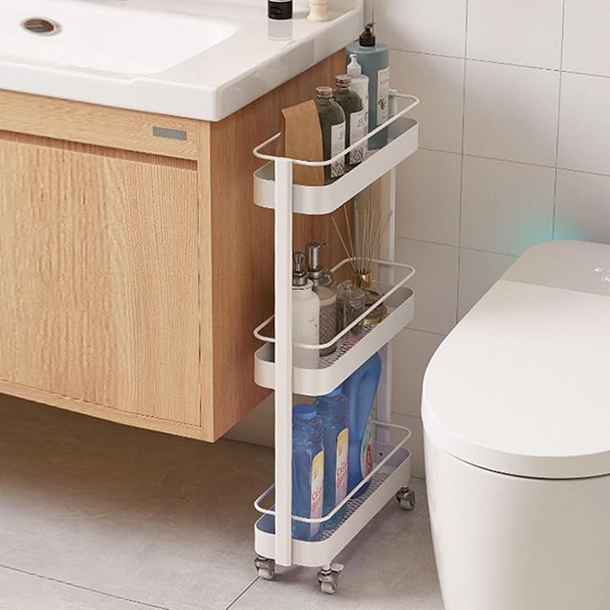 Rolling Storage Cart, 3 Tier Bathroom Organizer Mobile Shelving Unit, Metal - Image 8