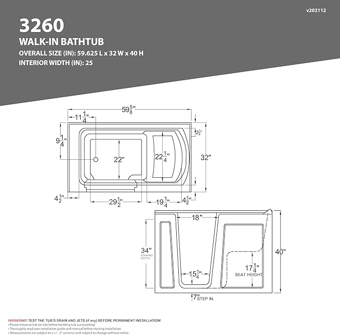 ANZZI Tubs Series Left Drain Quick Fill Walk-In Whirlpool and Air Tub - Image 5
