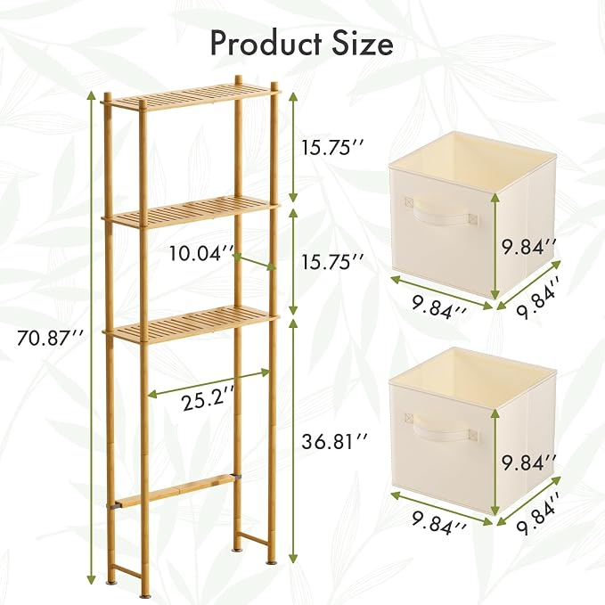 AmazerBath Over The Toilet Storage Bamboo, 3-Tier Over Toilet Organizer Rack - Image 2
