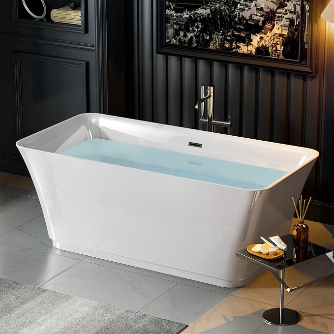 Empava 59" Freestanding Bathtub, Acrylic Deep Soaking Tub, Modern Stand Alone - Image 6