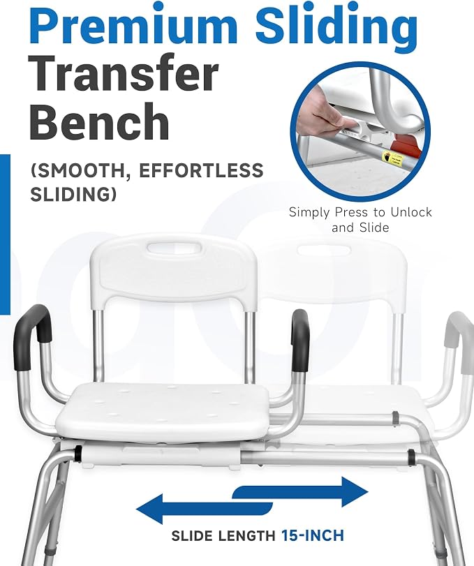 Sangohe Shower Chair for Inside Shower, Sliding Shower Chair, Tub Transfer Bench - Image 3