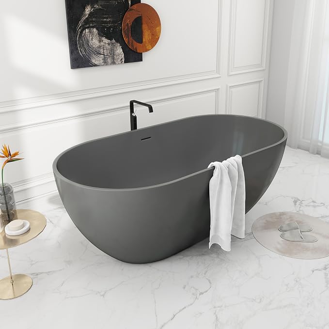 SJ STAR&JANE 59" Solid Surface Freestanding Bathtub Oval Stone Resin Soaking - Image 7