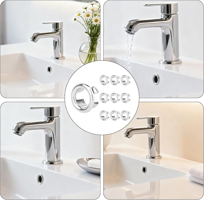 10 Pcs Sink Overflow Ring Cover, Chrome Bathroom Sink Overflow Trim Ring Cap - Image 7
