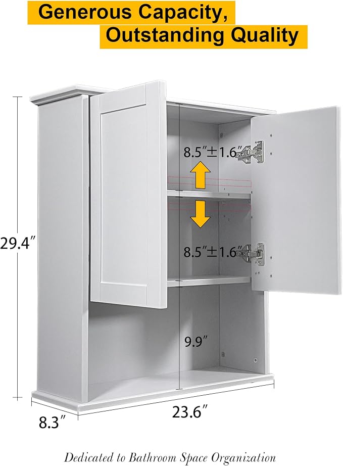 Bathroom Cabinet Wall Mount Buffering Hinge, Large Space Wooden Medicine Cabinet - Image 2
