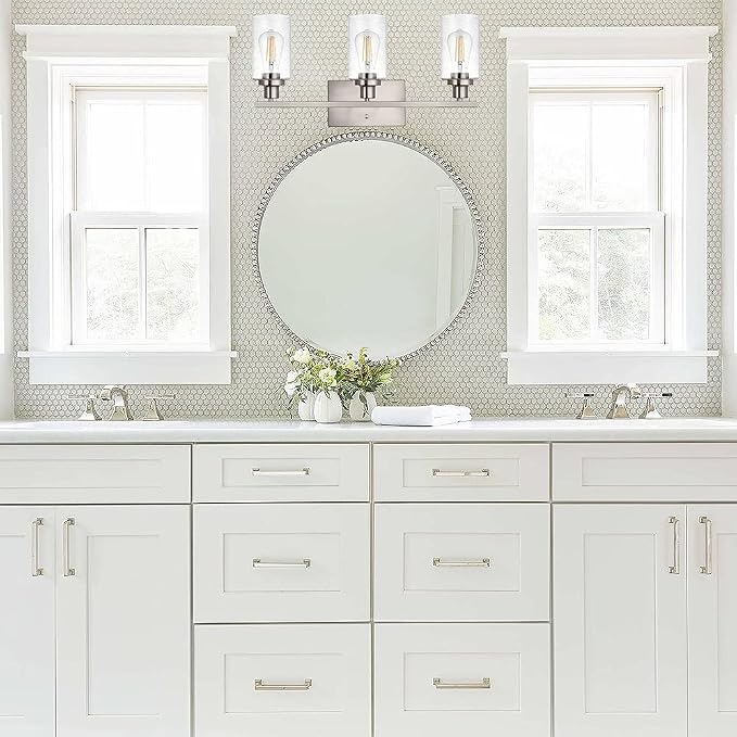 Bathroom Light Fixtures 3-Lights Seeded Glass in Brushed Nickel Finish - Image 3