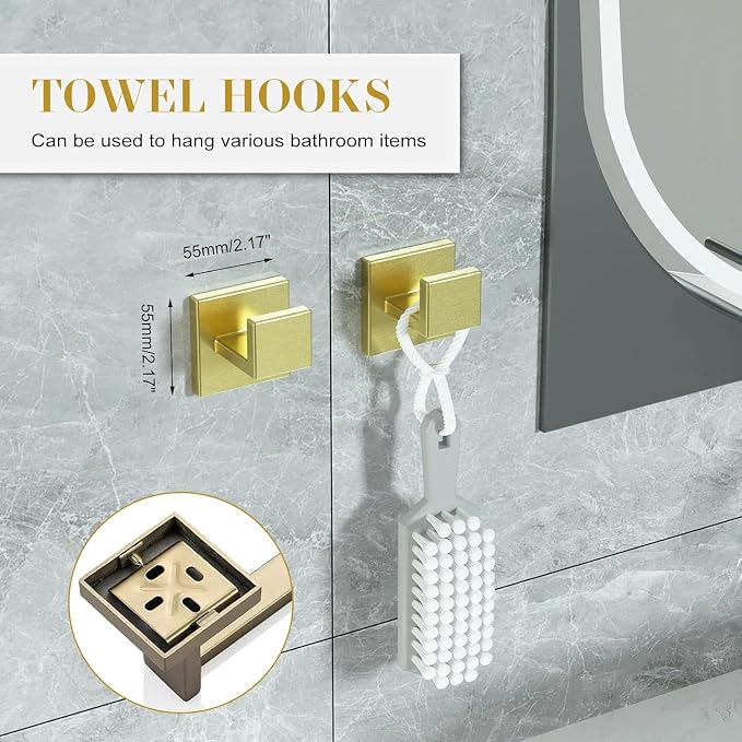 Bathroom Accessory Towel Bar Set: 15 Pieces Gold Bathroom Hardware Square - Image 5