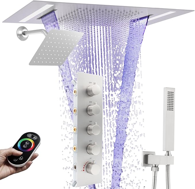 Dual Rain Shower Head Thermostatic Luxury Spa Shower System And Ceiling Mount by NPYSVSSS