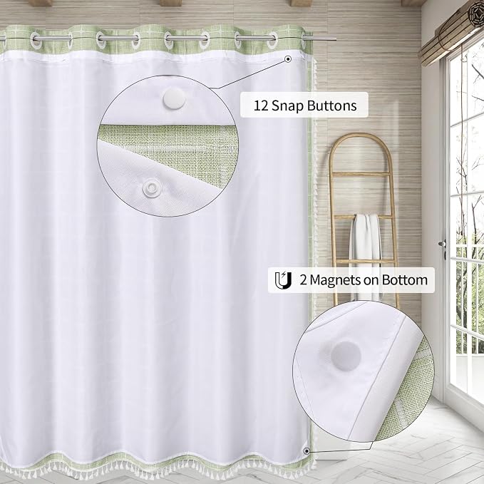 MitoVilla No Hooks Needed Boho Farmhouse Shower Curtain - Image 2