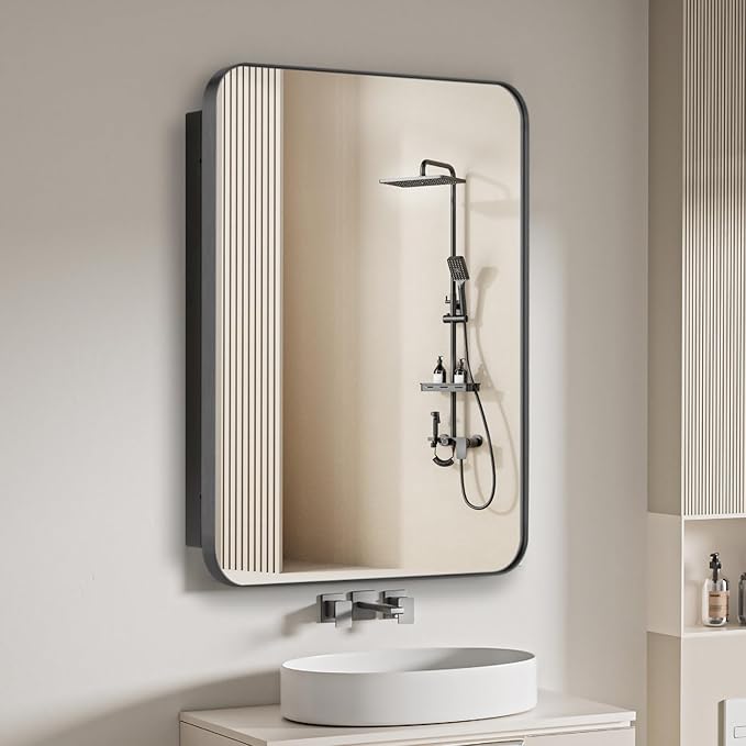 Bathroom Medicine Cabinet with 20"x26" Stainless Steel Framed Mirror, Recessed by HOME