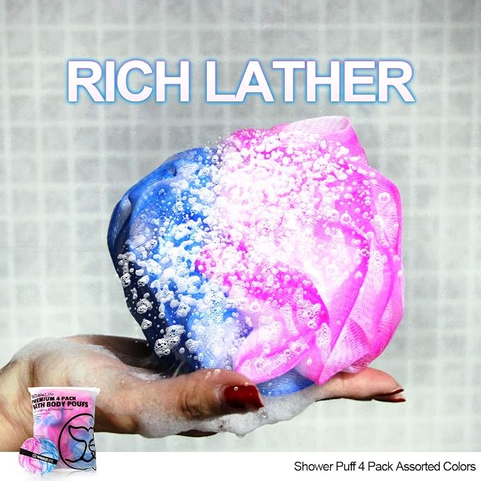 Loofah Sponge Bath Sponge for Women Men 4 Pack - Image 2