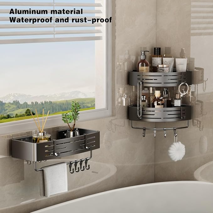 VOLPONE Corner Shower Caddy Adhesive Shower Shelf Corner No Drilling Bathroom - Image 2