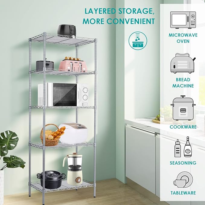 BNSPLY 5 Tier Wire Shelving Unit, Adjustable Wire Rack Shelving, Changeable - Image 3