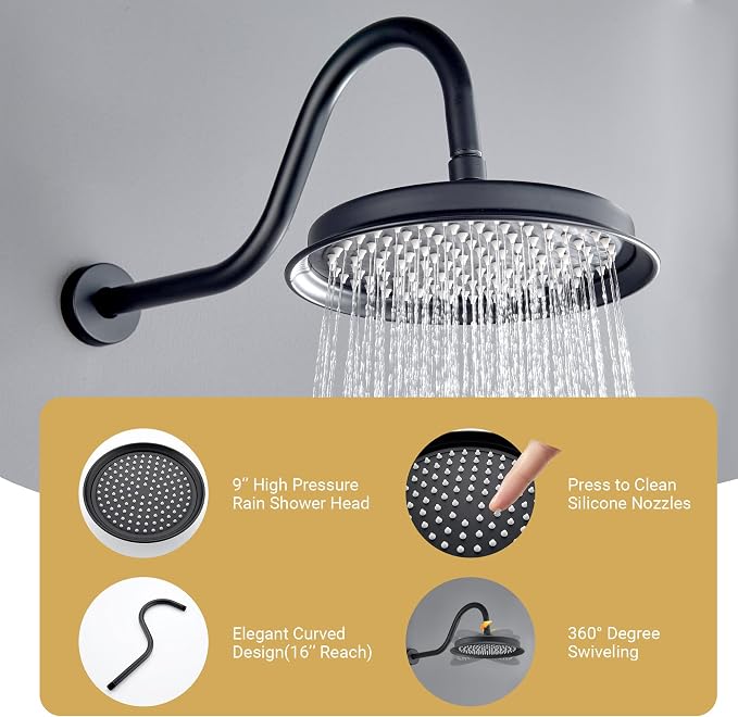 DASAN Matte Black Rain Shower System Antique Shower Faucet Complete Sets - Image 4