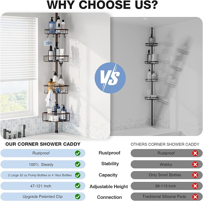 Corner Shower Caddy Tension Pole: Stainless Steel Rustproof 4-Tier Shower - Image 2