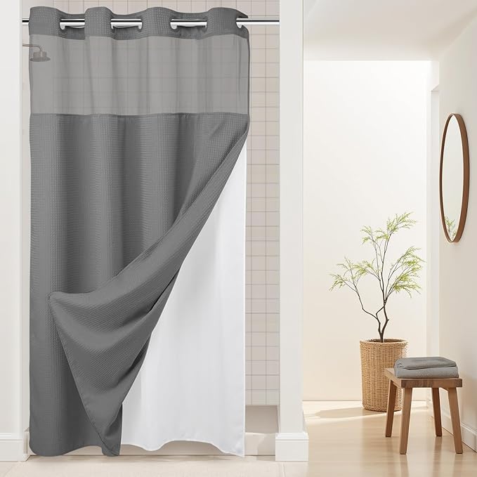 River Dream Heavyweight No Hooks Required Dotted Waffle Weave Shower Curtain by RiverDream