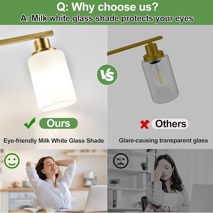 3-Light Bathroom Light Fixtures, Brushed Gold Vanity Light - Image 6
