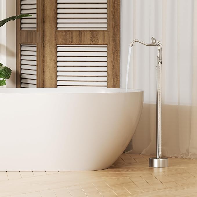 Brushed Nickel Bathtub Faucet Freestanding Tub Filler High Pressure Single - Image 8