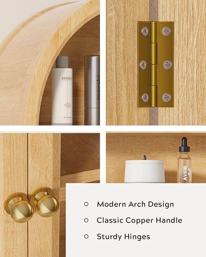 Large Arched Wall Cabinet with Acrylic Door, Large Wooden Wall Mounted Bathroom - Image 3
