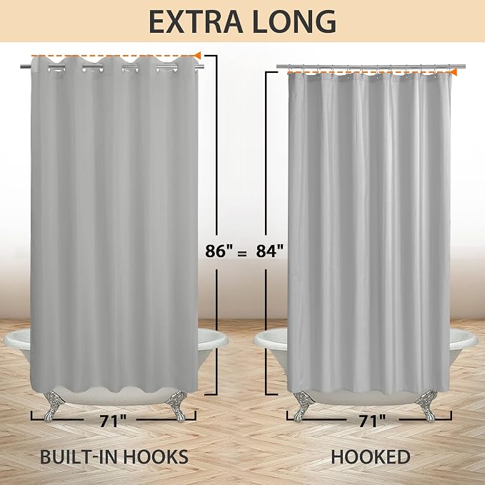 River Dream Extra Long No Hook Grey Shower Curtain or Liner Soft Microfiber - Image 6