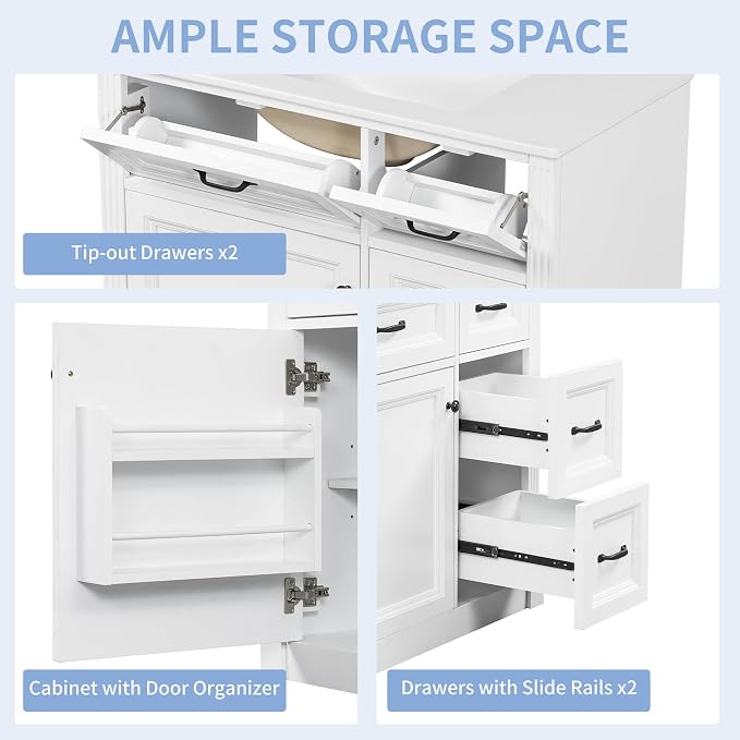 36 in Bathroom Vanity with Sink, Drawers and Flip-Out Drawers, Modern Solid - Image 6