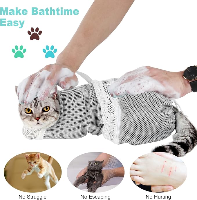 Cat Bathing Bag Adjustable Cat Grooming Net Bag Anti-bite & Anti-Scratch Cat - Image 3