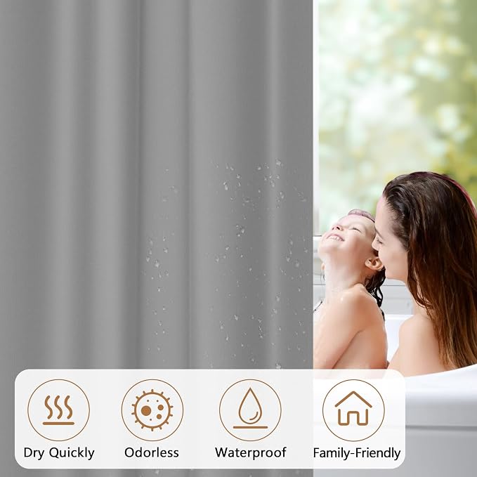 Light Grey Fabric Shower Curtain Liner - Image 5
