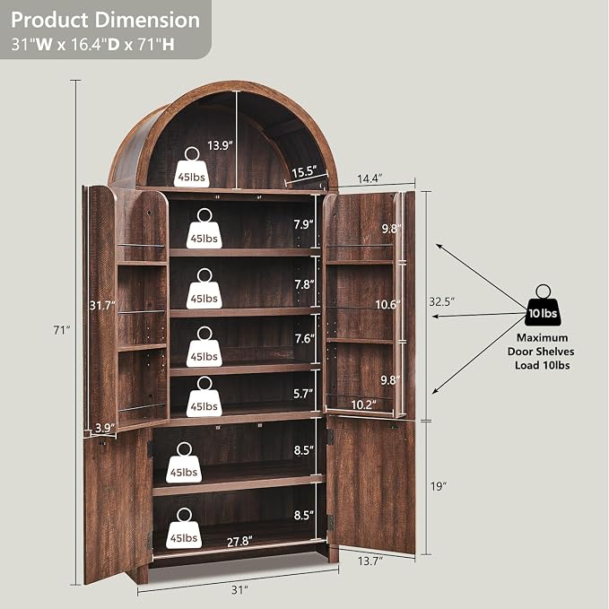 71" Tall Arched Bathroom Storage Cabinet, Modern Fluted Storage Cabinet w/Doors - Image 2