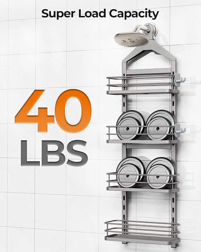 ODesign 4 Tier Height-Adjustable Shower Caddy Hanging Anti-Swing-Over The - Image 7
