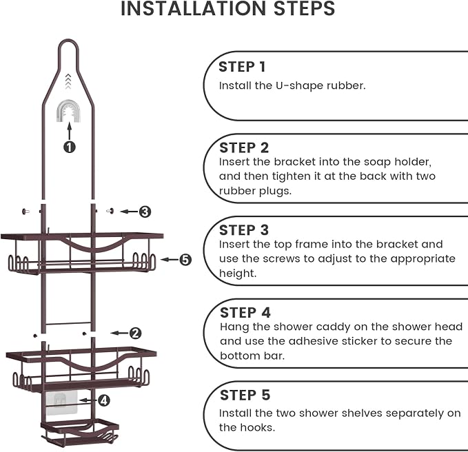 REINHARDT Shower Caddy Hanging Adjustable, Extended Length Rustproof Showers - Image 8