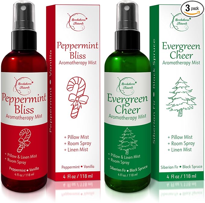 Holiday Aromatherapy Mist 2-Pack – Evergreen Cheer & Peppermint Bliss | Natural by BrookethorneNaturals
