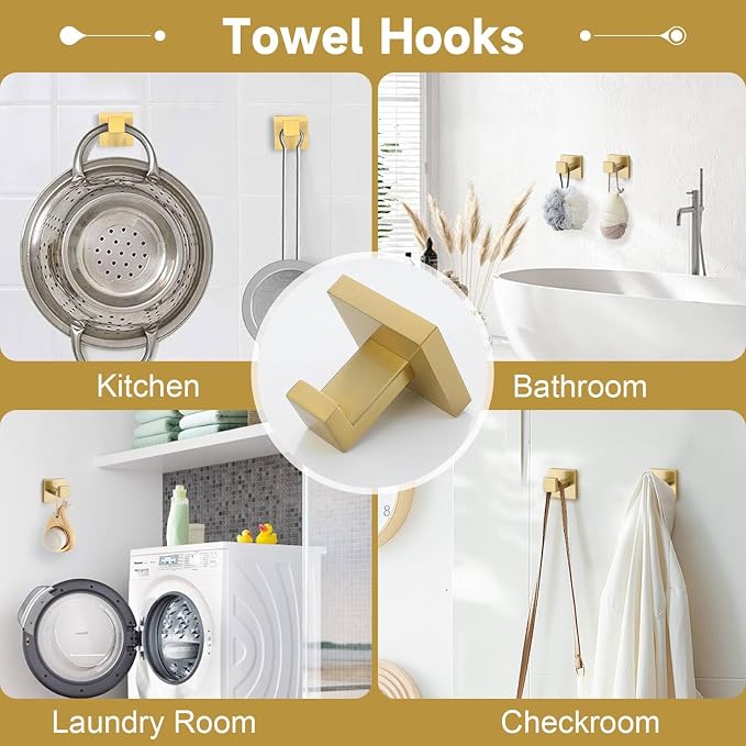Brushed Gold 5 Pieces Bathroom Hardware Accessories Set Towel Bar Set Towel - Image 5