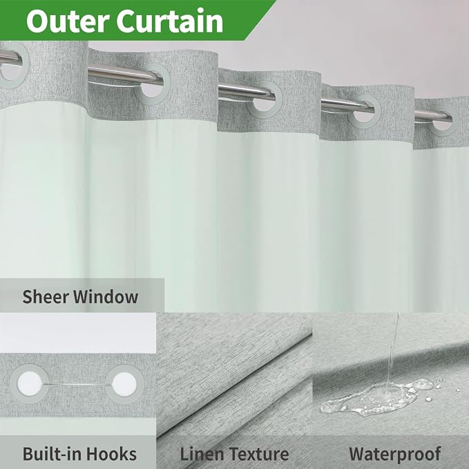 No Hooks Needed Linen Textured Shower Curtain - Image 3