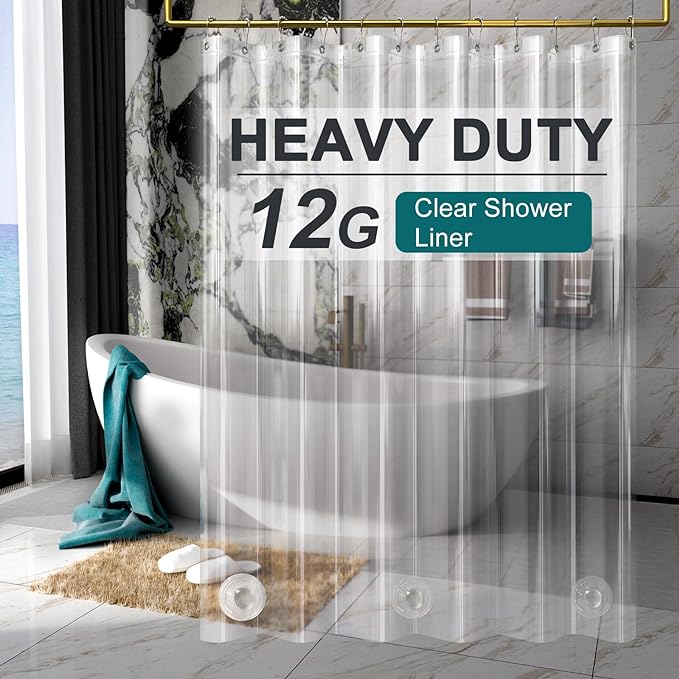 AmazerBath Heavy Duty Shower Curtain Liner 12 Gauge, 72 x 78 Inches Clear by AmazerBath