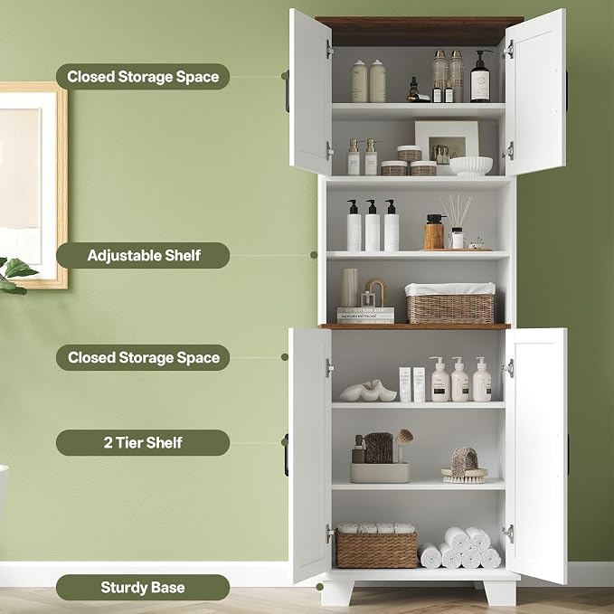 Farmhouse Bathroom Storage Cabinet, 67.9" Tall Freestanding Cabinet - Image 4
