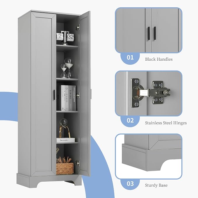 71" Tall Bathroom Storage Cabinet, Freestanding Linen Cabinet - Image 5